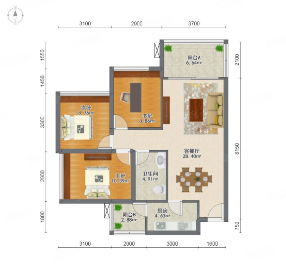 3室2厅 79.00平米